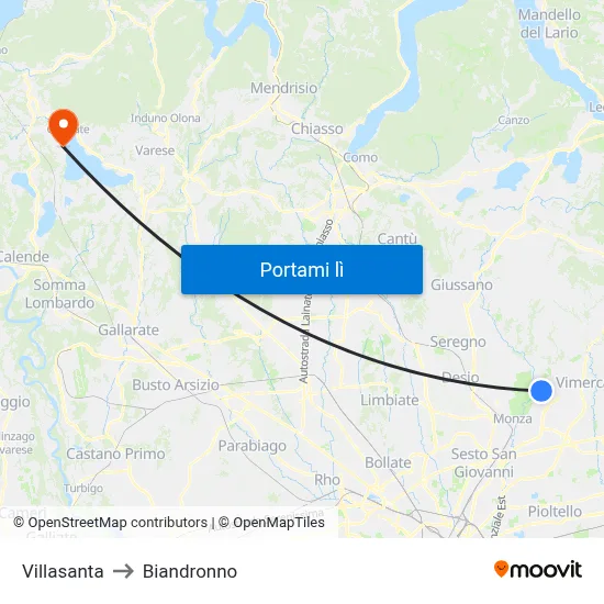 Villasanta to Biandronno map