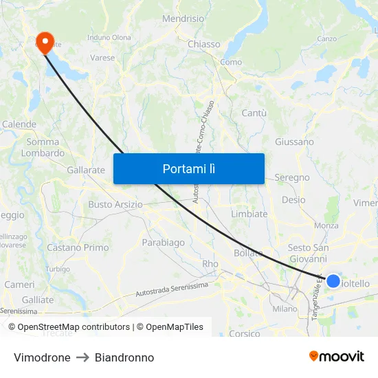 Vimodrone to Biandronno map
