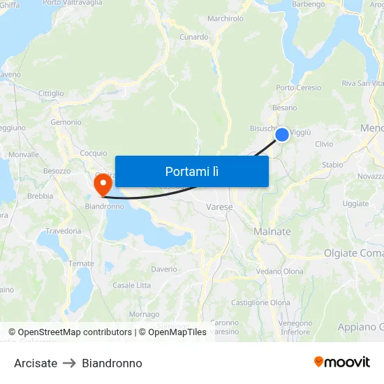 Arcisate to Biandronno map