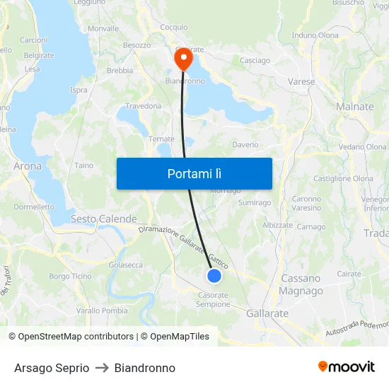 Arsago Seprio to Biandronno map