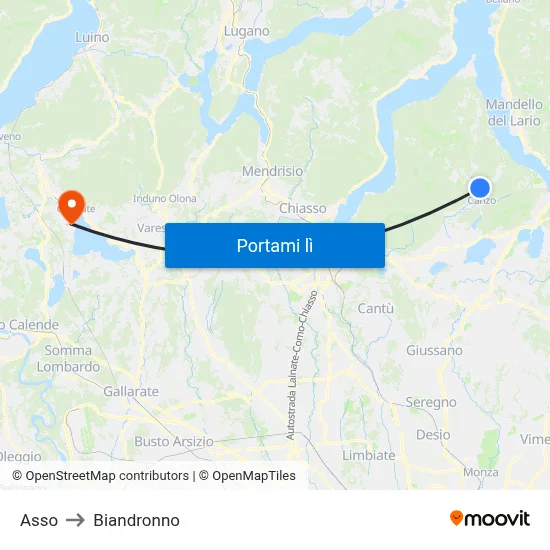 Asso to Biandronno map