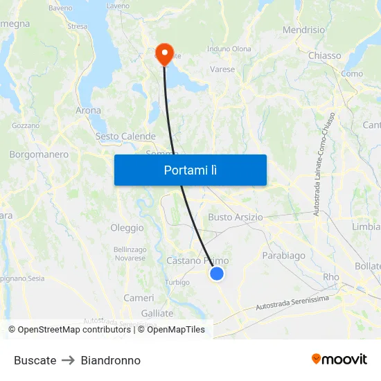 Buscate to Biandronno map