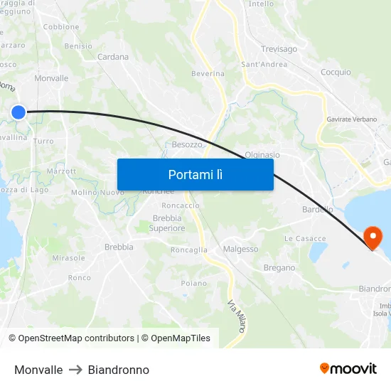 Monvalle to Biandronno map