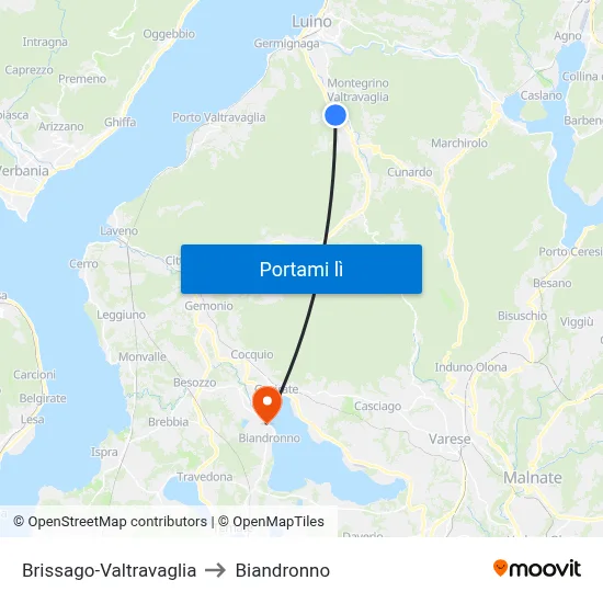 Brissago-Valtravaglia to Biandronno map