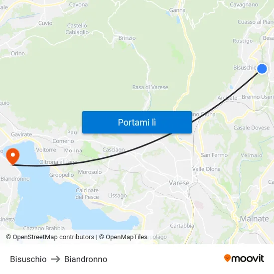 Bisuschio to Biandronno map