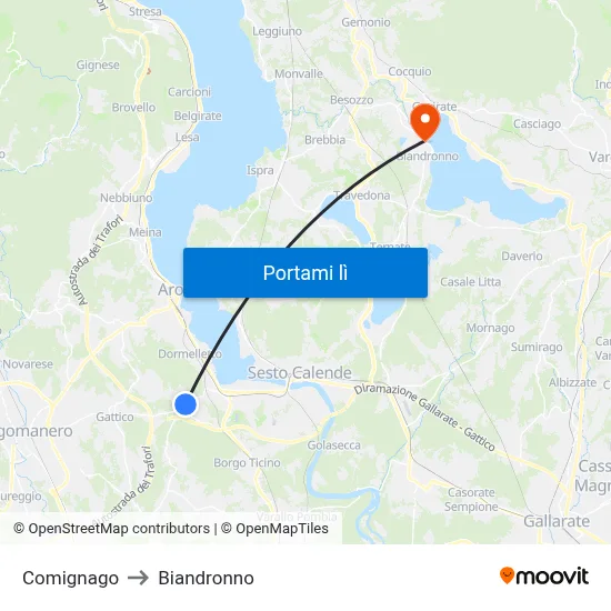 Comignago to Biandronno map