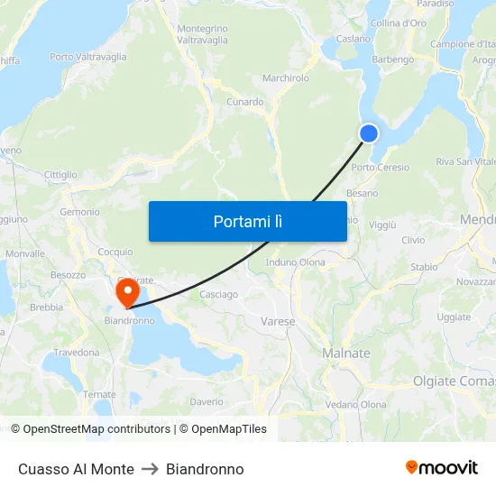 Cuasso Al Monte to Biandronno map