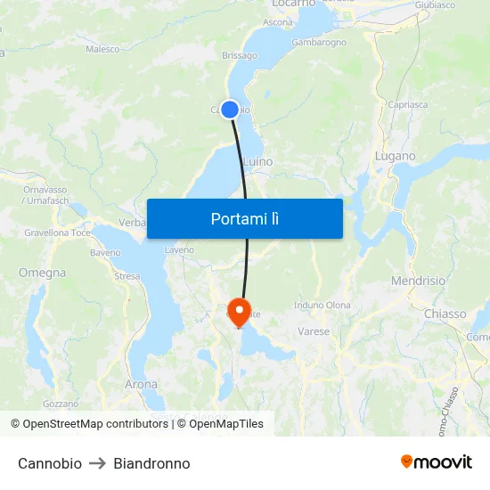 Cannobio to Biandronno map