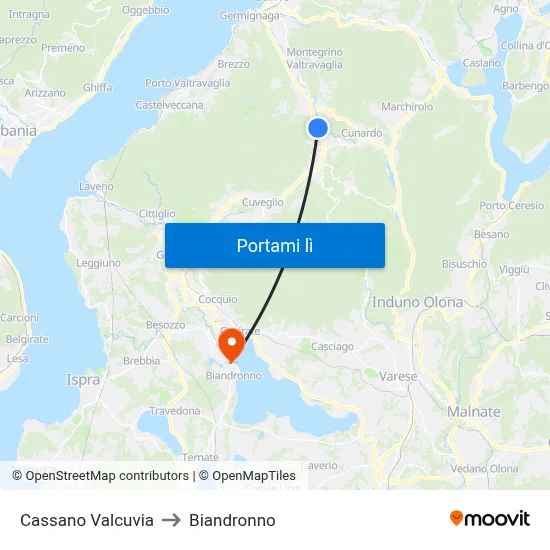 Cassano Valcuvia to Biandronno map