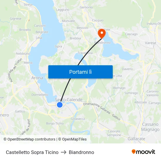 Castelletto Sopra Ticino to Biandronno map