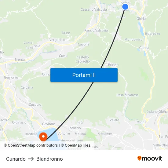 Cunardo to Biandronno map