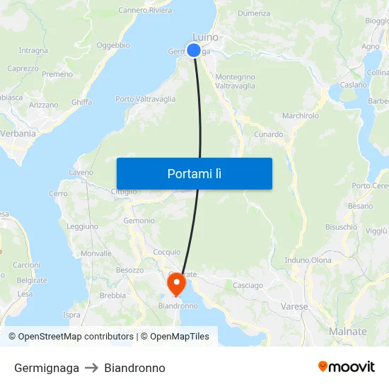 Germignaga to Biandronno map