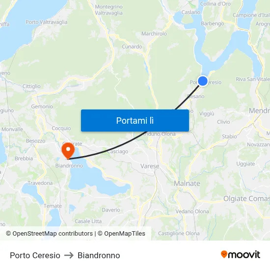 Porto Ceresio to Biandronno map