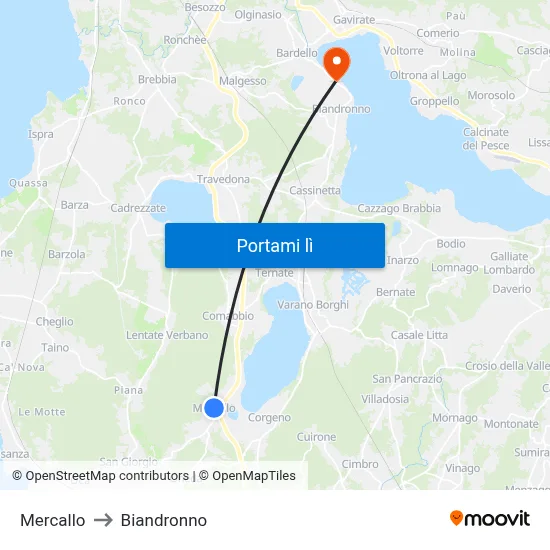 Mercallo to Biandronno map