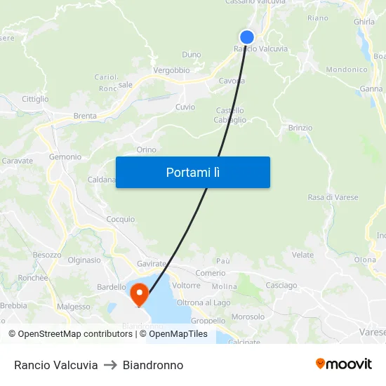 Rancio Valcuvia to Biandronno map