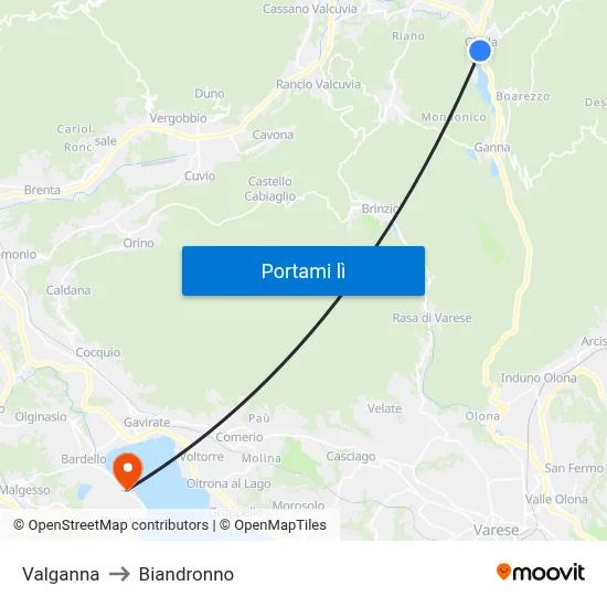 Valganna to Biandronno map