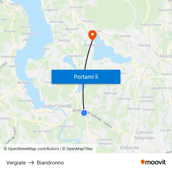 Vergiate to Biandronno map