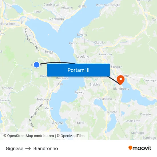 Gignese to Biandronno map