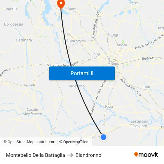 Montebello Della Battaglia to Biandronno map
