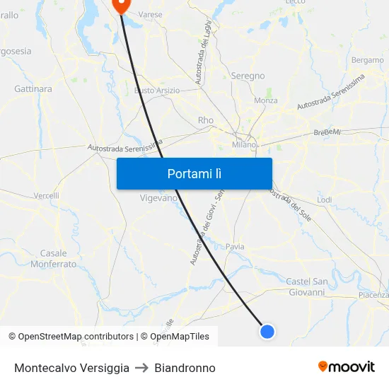 Montecalvo Versiggia to Biandronno map