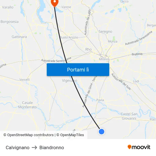 Calvignano to Biandronno map