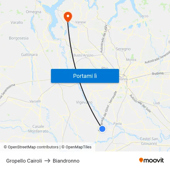 Gropello Cairoli to Biandronno map