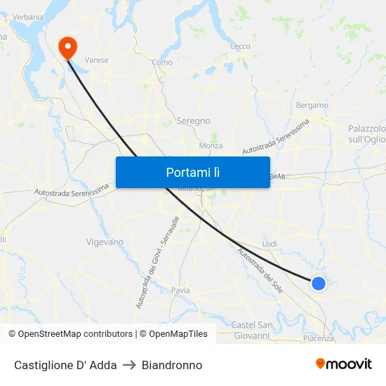 Castiglione D' Adda to Biandronno map