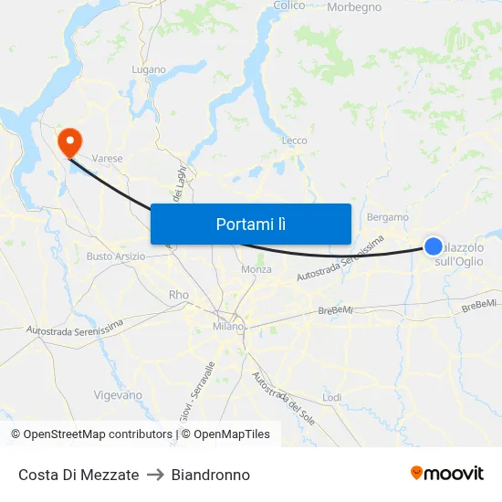 Costa Di Mezzate to Biandronno map