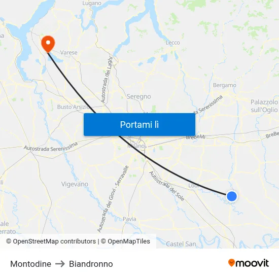 Montodine to Biandronno map