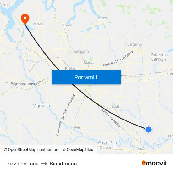 Pizzighettone to Biandronno map