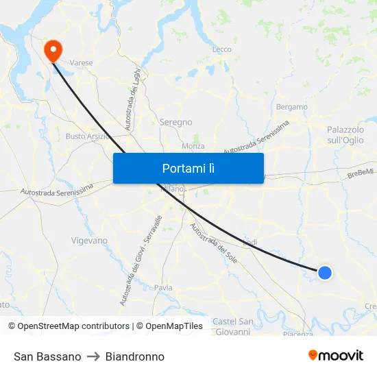 San Bassano to Biandronno map