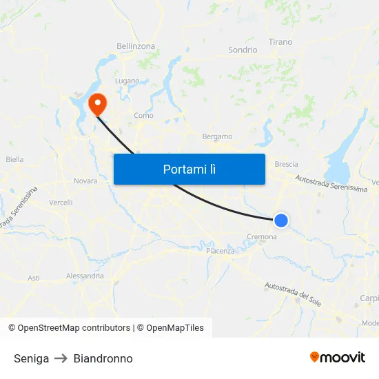 Seniga to Biandronno map