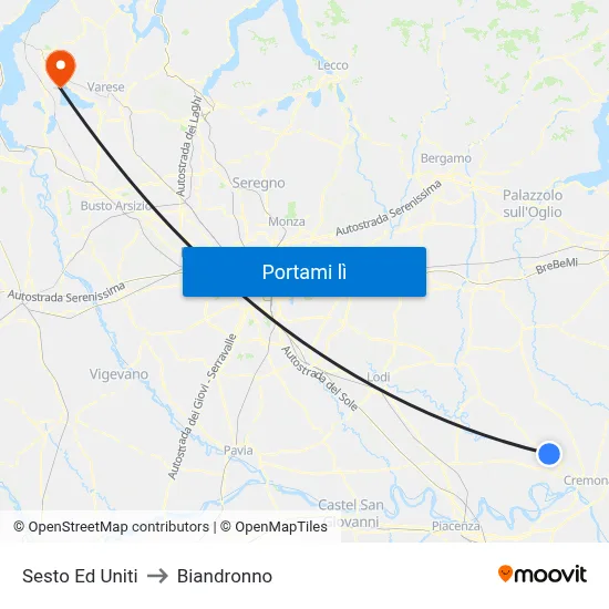 Sesto Ed Uniti to Biandronno map