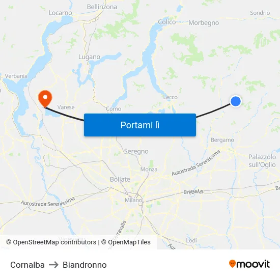 Cornalba to Biandronno map