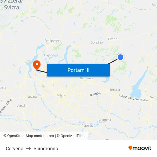 Cerveno to Biandronno map
