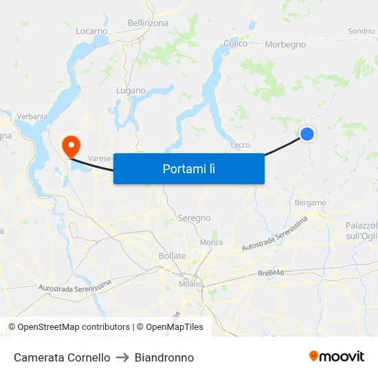 Camerata Cornello to Biandronno map