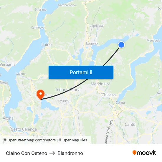 Claino Con Osteno to Biandronno map