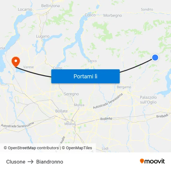 Clusone to Biandronno map