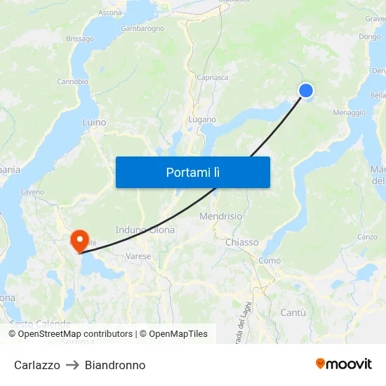 Carlazzo to Biandronno map