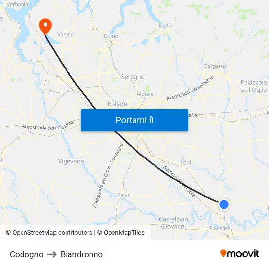 Codogno to Biandronno map