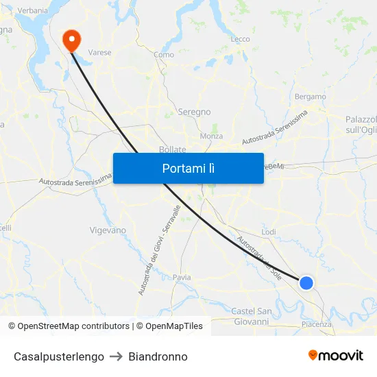 Casalpusterlengo to Biandronno map