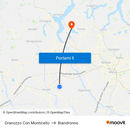 Granozzo Con Monticello to Biandronno map