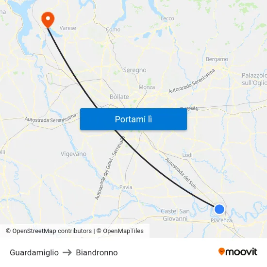 Guardamiglio to Biandronno map