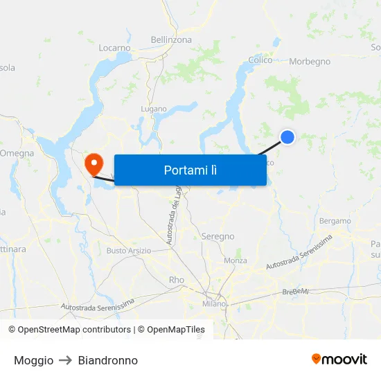 Moggio to Biandronno map