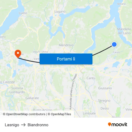 Lasnigo to Biandronno map
