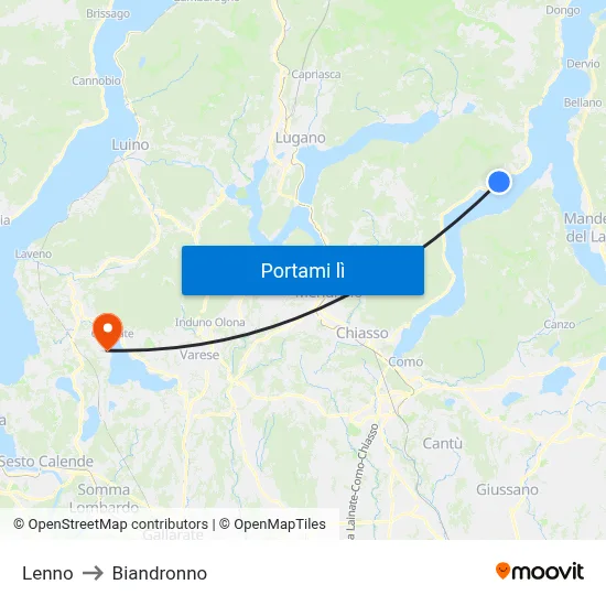 Lenno to Biandronno map