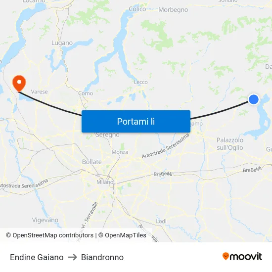 Endine Gaiano to Biandronno map