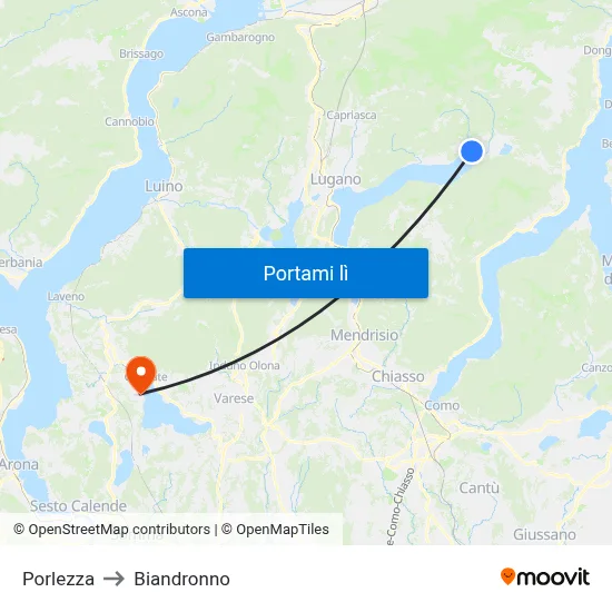 Porlezza to Biandronno map