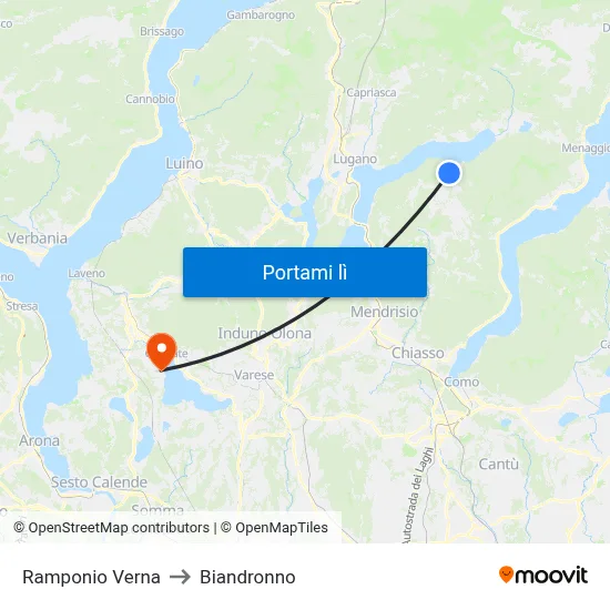 Ramponio Verna to Biandronno map