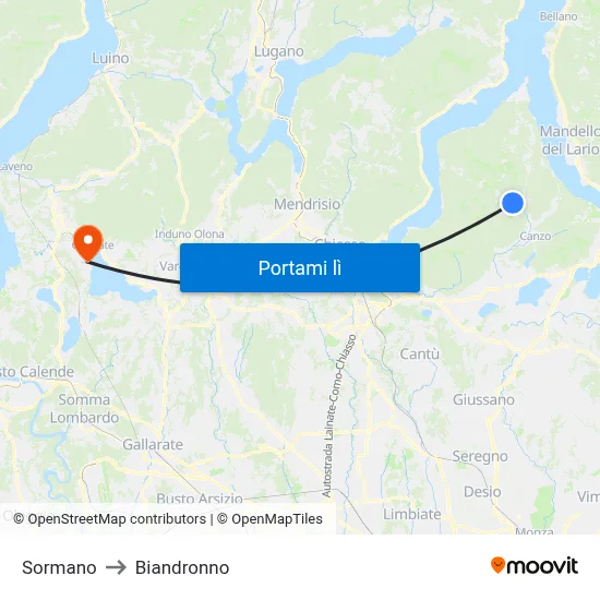 Sormano to Biandronno map